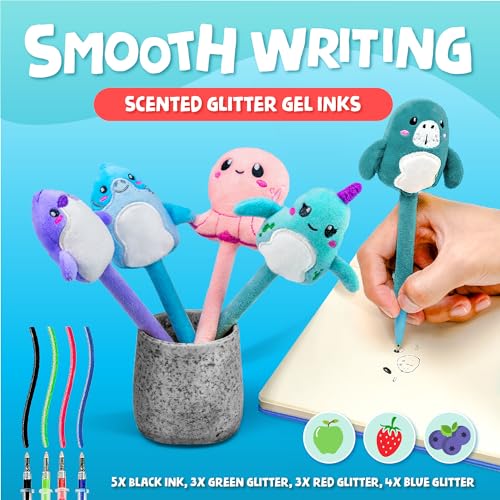 image for BUNMO Easter Gifts - Plush Pens w/Soft Grip & 10 Colorful Refills - Ea