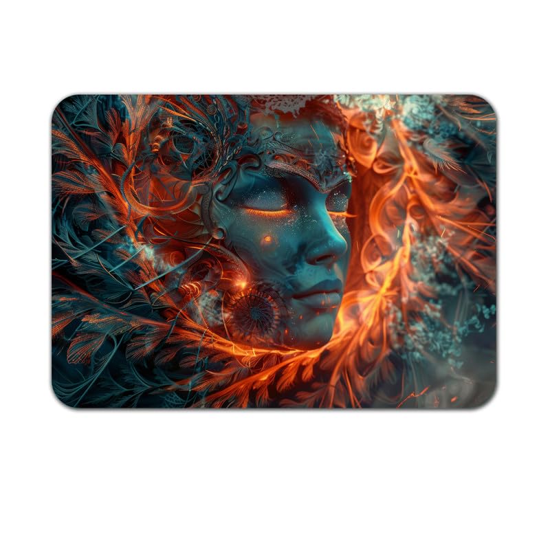 Image of Shivor Gaming Mouse Mat | Mystical Flame Face Printed Design | Smooth Precision Control Surface | Non Slip Rubber Base Stability | Compatible with Laser Optical Mice | Fantasy Desktop Accessory