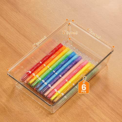 Criusia 6 Pack Large Size Clear Plastic Drawer Organizers, Versatile Acrylic Kitchen Drawer Organizer Stackable Bathroom Drawer Organizer Trays, Storage Bins For Makeup, Bathroom, Kitchen And Office #TOP1
