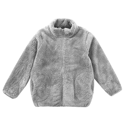 RNTOP Girls Boys Soft Fleece Jacket Long Sleeve Thicken Warm Winter Coat Kids Toddler Zip Up (Grey, 15-16 Years)