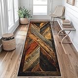 Scheunentor Holz Teppich Läufer Flur rutschfest 67 x 150 cm, Rustikale Vintage Hölzerne Läufer Teppich Waschbar, Kurzflor Teppichläufer für Flurläufer Küche, Eingang, Korridor Schlafzimmer Deko
