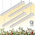 Barrina TX-S60 4FT Grow Light for Indoor Plants, 240W(4 x 60W, 1680W Equivalent), High PPFD, Full Spectrum with 660nm Red LEDs, Mechanical Timer, Linkable, Hanging Plant Light for Seedling, 4 Packs