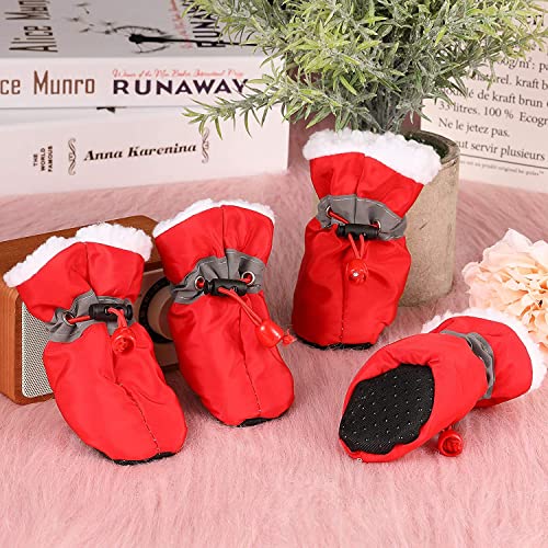3 Sets Waterproof Dog Shoes Adjustable Drawstring Dog Boots Rain Snow Plush Pet Booties Anti-Slip Dog Paw Protector Breathable Dog Boots With Soft Sole For Small Dog Puppy (4) #TOP3