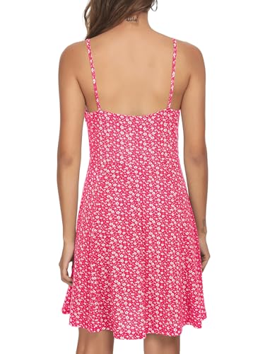 Image of Missufe Spaghetti Strap Floral Mini Dress Women's Casual Ruched Front Drawstring Swing Sundress