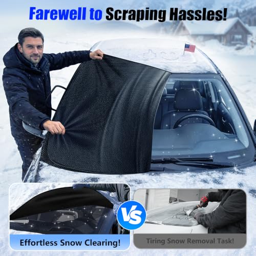 Image of Windshield Cover for Ice and Snow, Windshield Snow Cover, Performance Brake Kits with Side Mirrors Cover, Fits Most Cars, Trucks, Vans, SUVs and More 87 x 56 inches, Black