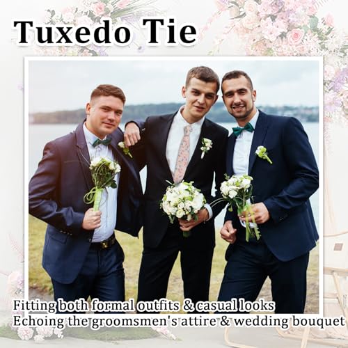 Image of Luckyvestir Ties for Men, Sage Green Cotton Floral Tie 2.76 inch Flower Printed Men's Neckties for Wedding /Groomsmen /Suit /Party