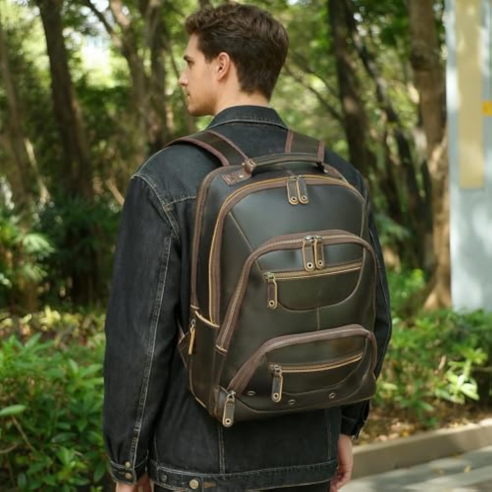 Vintage Leather Backpack for Men, 16" Laptop
