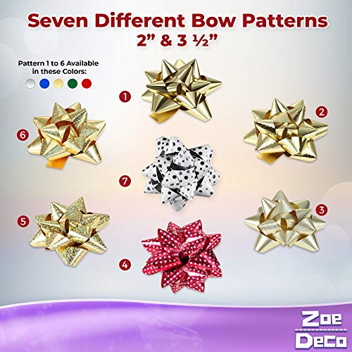 Zoe Deco Star Bows in Boxed Set (Assorted Colors & Sizes, 100 pc), 2 Rolls of Ribbon, Self-Adhesive Gift Wrapping Bows, Small & Medium Christmas Bows