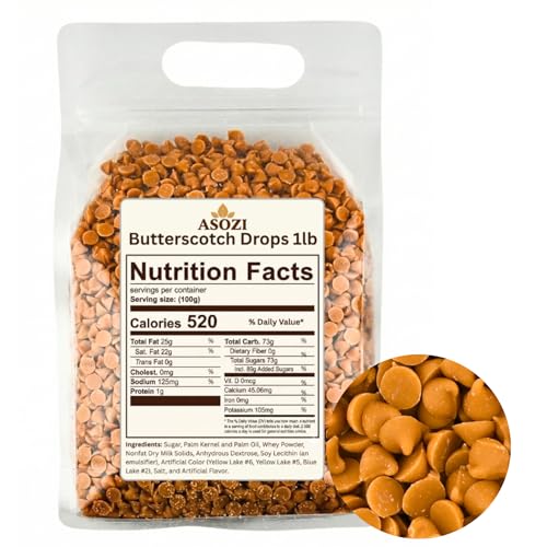 Butterscotch Chips for Baking 1lb- Smooth & Creamy Drops for Cakes, Cookies, Pancakes, Ice Cream & Yogurt Topping, Perfect Butterscotch Baking Chips for Confectionery Needs
