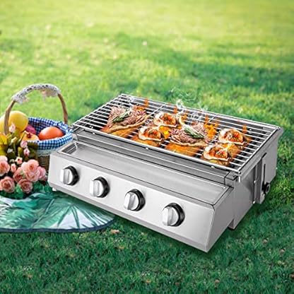 Edelstahl BBQ Gasgrill 4 Flammen Tischgrill Höhenverstellbar LPG Gas BBQ Grill für Picknick Camping Smokeless Grill Platzsparend – Bild 5