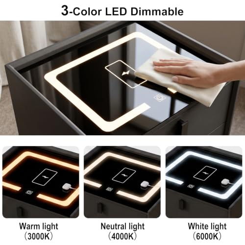 MONGMON Smart Nightstand with Wireless Charging, 2 USB + 1 Type-C, Bedroom - image 4