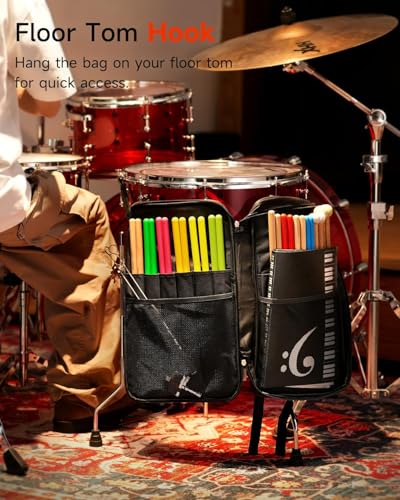 Donner Drumstick Backpack Bag, Large Capacity Padded Double Shoulder Straps for all Drum Accessories, Holds up to 12 Pairs of Drumsticks - image 7