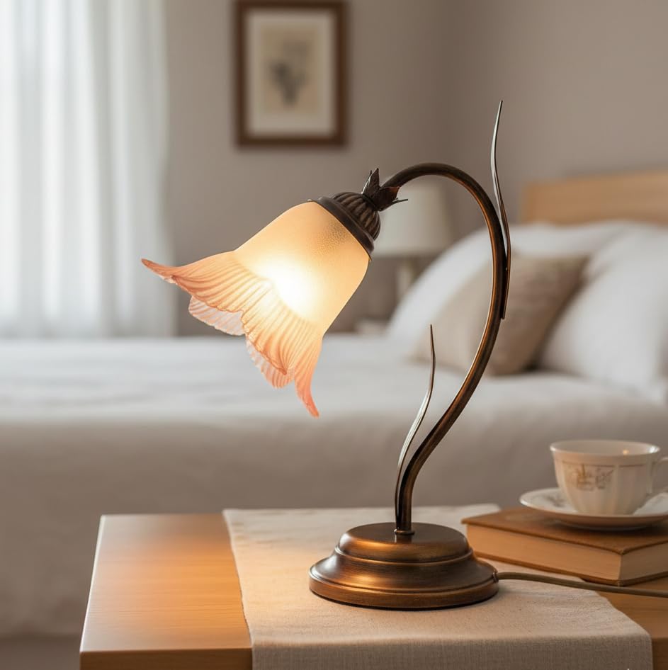 ILAB Lumetto comodino a 1 luce in ferro battuto e vetro realizzato e decorato artigianalmente coll. carla