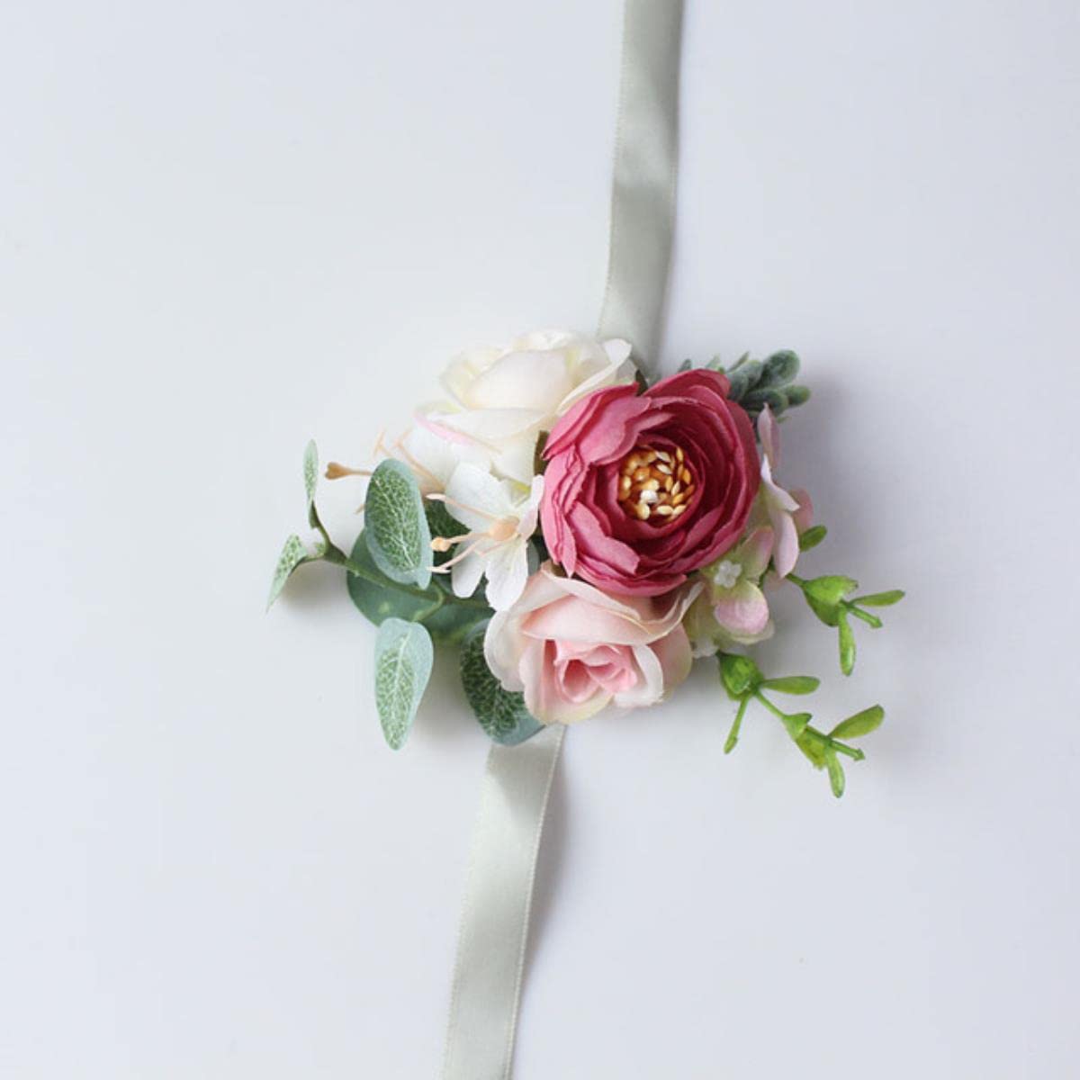 EEfpxwtz Prom corsage wrist flower， Silk Rose Wrist Flowers Brsmaid Groom Boutonniere Wedding Multicolor(G Wrist Flower)