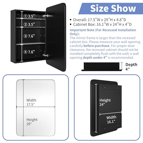 Image of AGDULL Medicine Cabinet with Frameless Mirror, Overall 17.5 inch W x 29 inch H