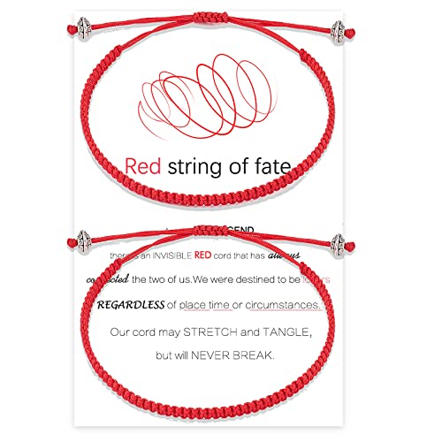 POWWA Pulseras rojas de la cadena del destino de protección de la Cabalá de la buena suerte de la amistad a juego pulseras para amantes, mujeres y hombres Cover