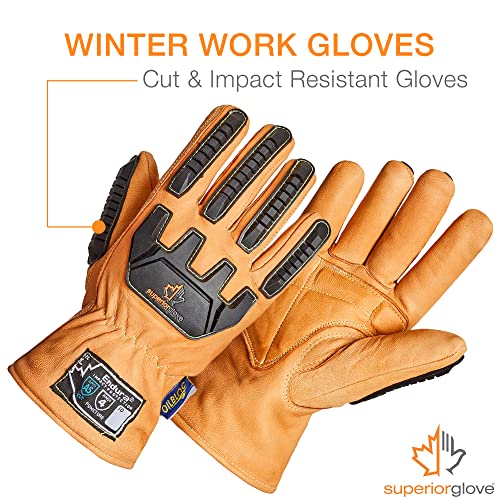 Superior Glove Goatskin Leather Winter Insulated Work Gloves - Anti-Impact Backing Hand Cut Protection - Endura Safety Gloves Oil And Water Resistant 378Kgtvb (1 Pair) Size Medium #TOP1