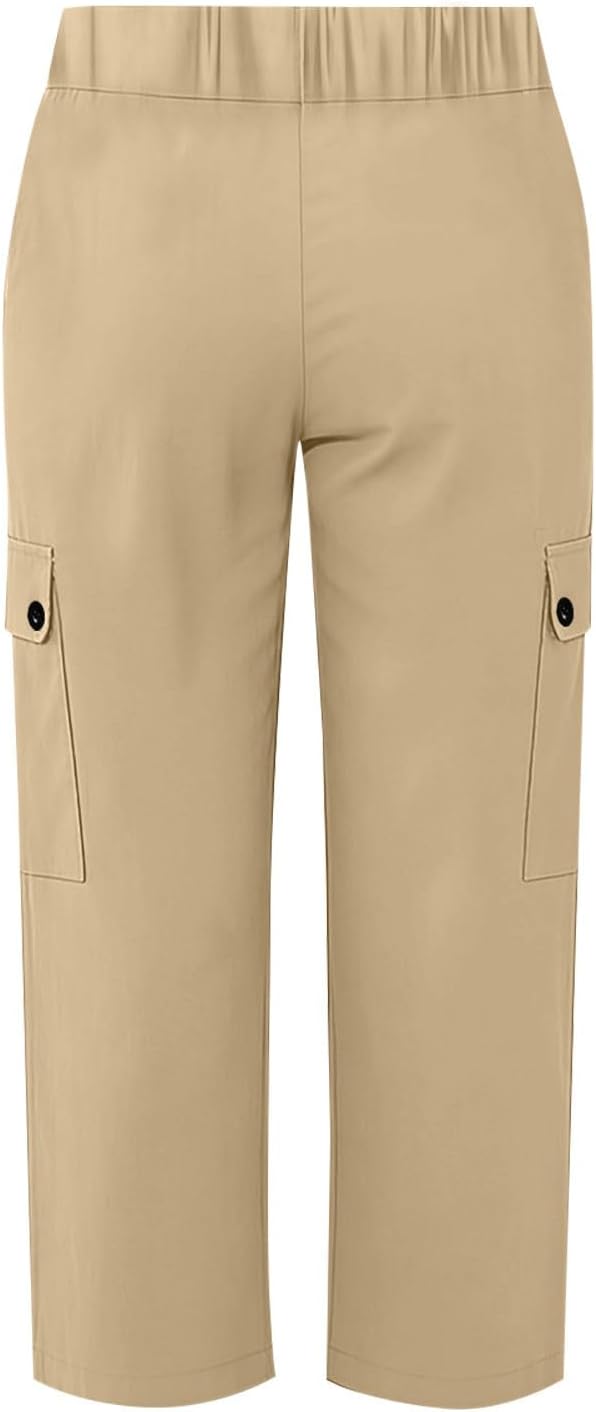 Cargo Capri Pants for Women High Waisted Summer Stretchy Cropped Hiking Trousers Loose Fit Casual Pant with Pockets
