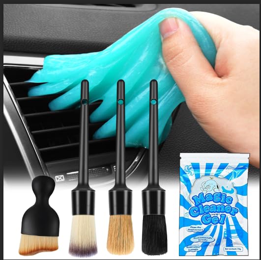 Gven Car Cleaning Detailing Brush kit Car Cleaning Gel Interior Cleaning Supplies Brush Set Air Vent Duster & Soft Dust Remover Wheel Brush Interior