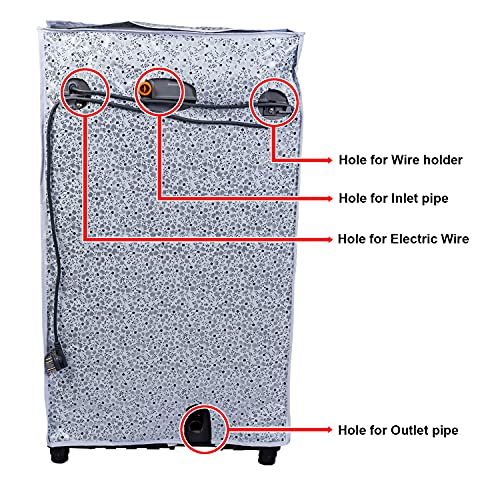 Image of Classic Top Load Washing Machine Cover Suitable For Whirlpool 360 / Stain Wash Back Panel 6 Kg, 6.5 Kg, 7 Kg, 7.5 Kg (58cmsX58cmsX97cms, White & Grey)