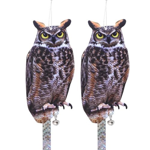 Chouette pour éloigner les oiseaux, 2PCS fausses chouettes pour éloigner les oiseaux, grille imprimée des deux côtés, faux faucon pour éloigner les oiseaux des fenêtres de jardin et de terrasse