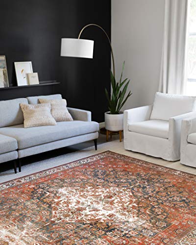 Loloi Layla Collection LAY-05 Ocean/Multi 2'-3" x 3'-9" .13" Thick Accent Rug, Soft, Durable, Vintage Inspired, Distressed, Low Pile, Non-Shedding, Easy Clean, Printed, Living Room Rug