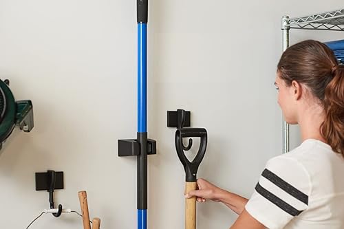 Miniatura 4 de Duck Brand EasyMounts Organizador de herramientas montado en la pared, soporte para trapeador y escoba para almacenamiento de garaje, sistema de