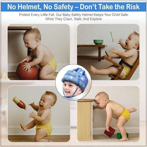 Image of GLUN Pack of 1 Baby Head Safety Cushing Helmet Blue Colour, 6-12 Months Cushion Lightweight & Breathable Head Protector Helmet, Crawling & Running for Infants, Soft Cushion Headguard