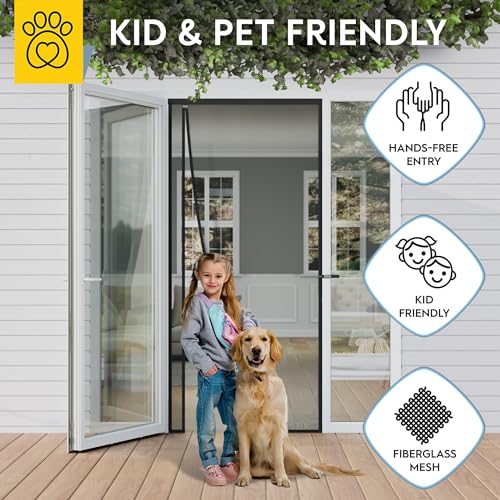 Image of AUGO Fiberglass Magnetic Screen Door Reversible Left Right Side Opening - Self Sealing, Heavy Duty, Hands Free, Keeps Bugs Out - Pet and Kid Friendly - Patent Pending Keep Open Feature - 38 inch x 83 inch