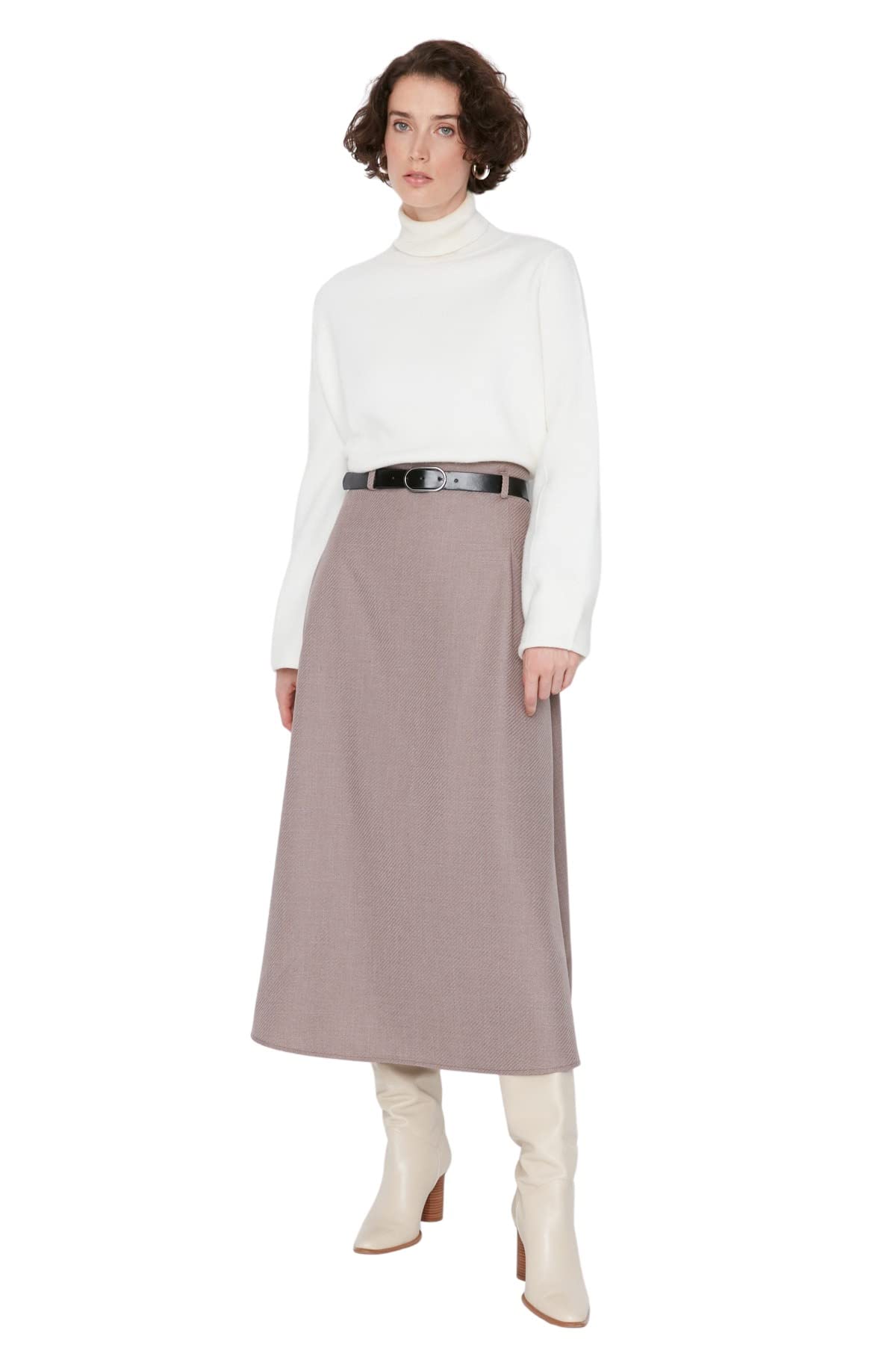 TRENDYOL Damen Maxi A-Linie Webstoff Skirt, Stone, 38