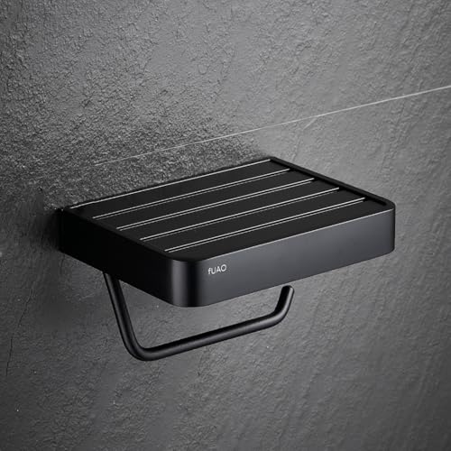 Image of FUAO Maxton Series Toilet Paper Holder, Wall Mounted, Rust Proof & Corrosion Free, Heavy-Duty Bathroom Tissue Holder Modern Accessory | Chrome, Brushed Gold & Matte Black (Matte Black)