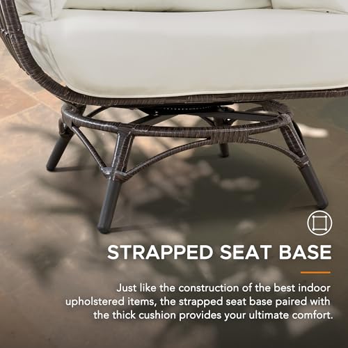 Sunjoy Cuddle Wicker Swivel Lounge, Oversized Indoor Outdoor Egg Chair with 4 Cushions for Patio, Backyard, Living Room, Brown - Image 6