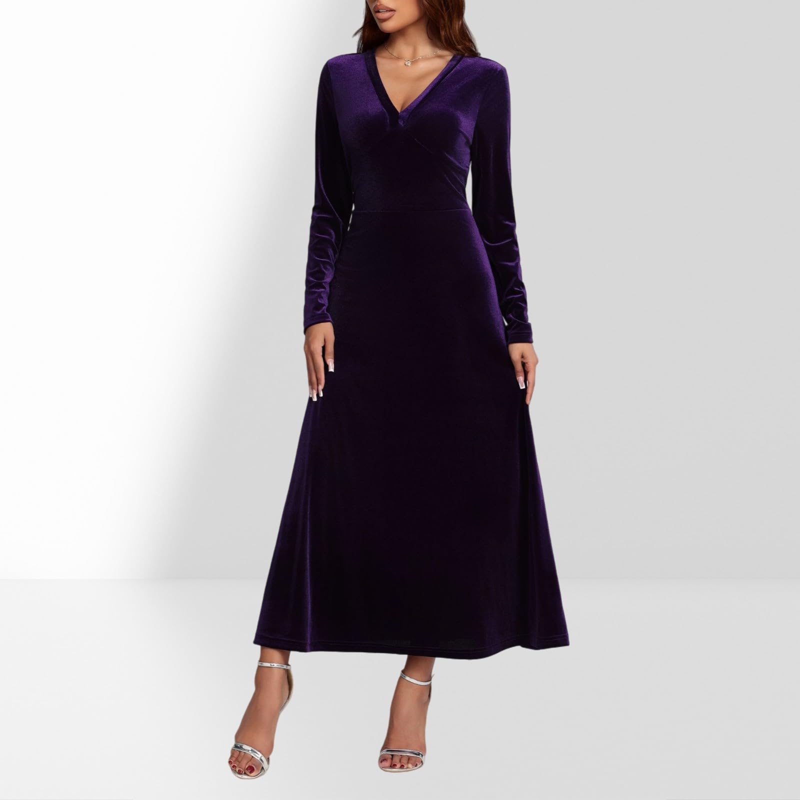 Abito Natale Donna-Vestito Velluto Donna-Elegante Abito da Cocktail in Velluto A Maniche Lunghe per Le Feste Autunnali, Invernali E per Le Occasioni Festive Dell'Anno.
