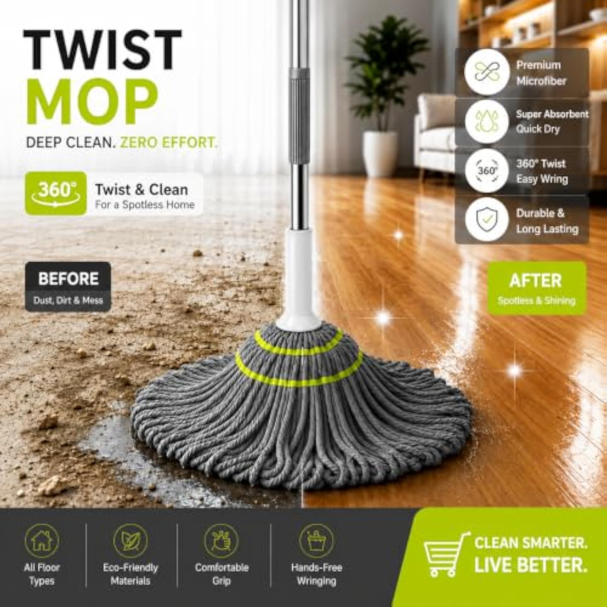 Microfiber Twist Mop with Long Handle