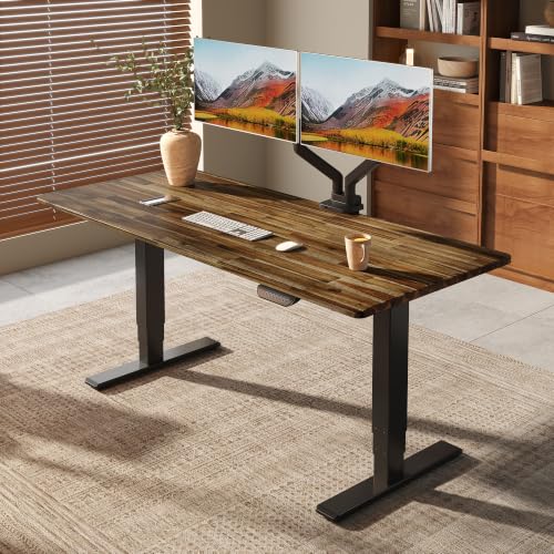 Image of FLEXISPOT E6 MAX Woodix Acacia Solid Wood 48x24 Inch Dual Motor Heavy Duty Standing Desk, 330lbs Capacity, 3-Stage Height Adjustable Desk w /Cable Management & Wheels(Walnut Acacia Wood + Black Frame)