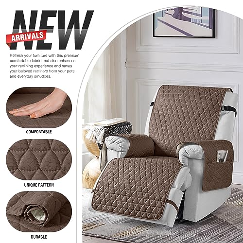 Image of TAOCOCO 100% Waterproof Recliner Chair Covers, Non Slip Recliner Covers that Stay in Place, One-Piece Washable Reclining Chair Cover with Elastic Straps, Brown, Fits 30 inch Seat Width