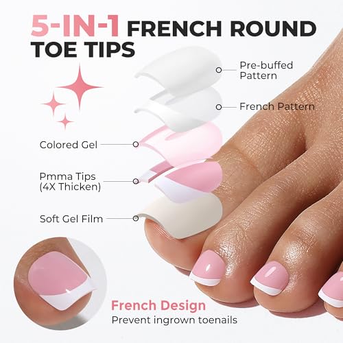 Image of UNA GELLA French Press On Toenails - 15 Sizes Pre-Etched Berry Pink French Toe Nail Press Ons Soft Square Gel False Toenails Fake Toe Nails 180Pcs for Women Big Toes Nail Extensions Pedicure Home DIY