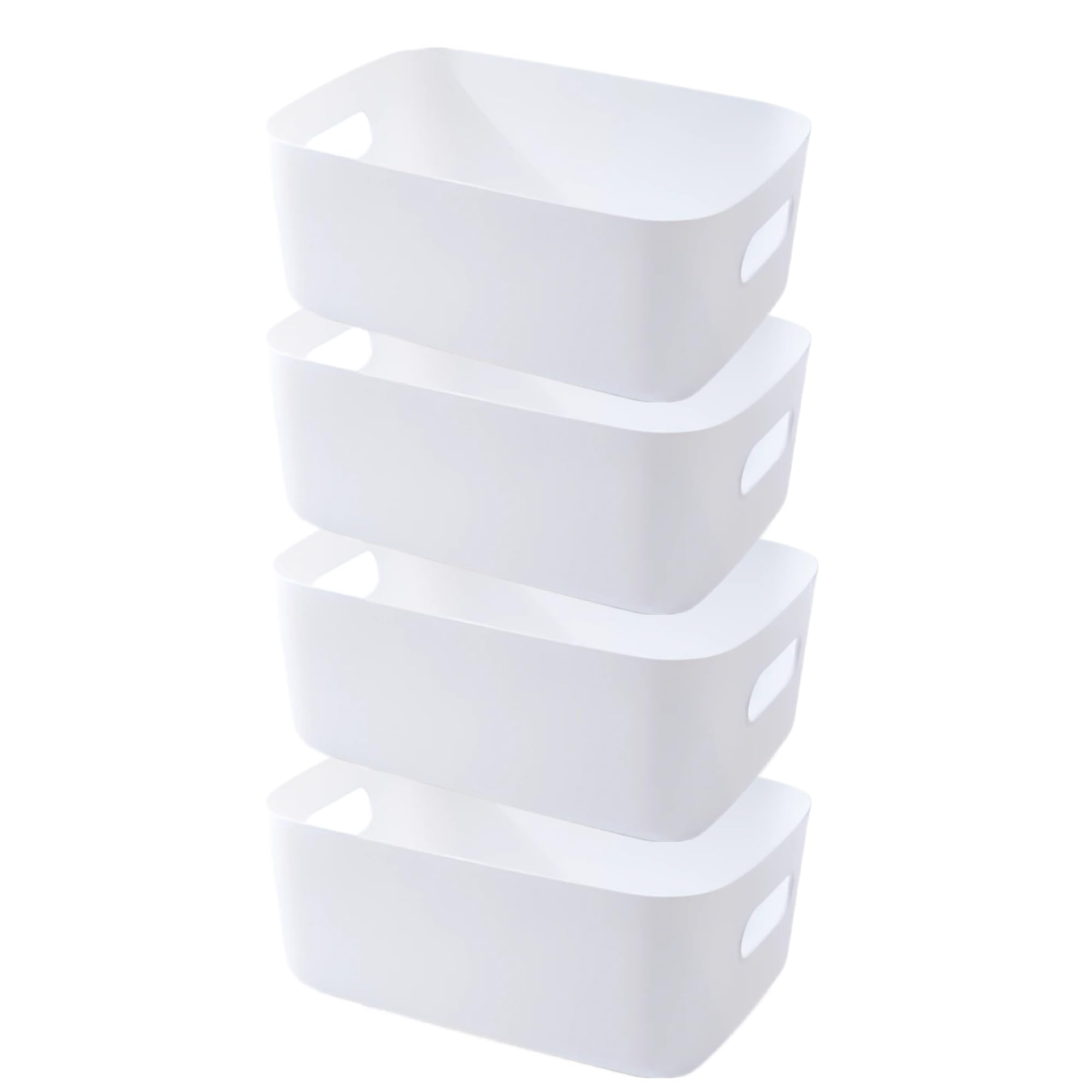 EURXLQ 4 Stück Aufbewahrungsbox Kunststoff Aufbewahrungskorb mit Griffen Eingedicktes Badezimmer Organizer Küchenschrank Körbe Aufbewahrung Kunststoffbox für Badezimmer Küche (Weiß, 30×20×12 cm)