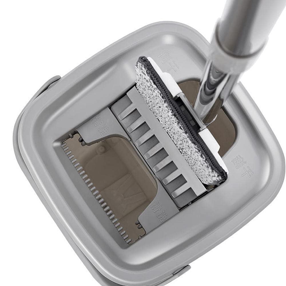 Set di Mocio Piatto e Secchio Mop per la Pulizia Mop Autolavante e Asciutto con 4 Cuscinetti per Mocio Riutilizzabili Microfibra in Microfibra per a 360 gradi Acciaio inox Mop Piatto