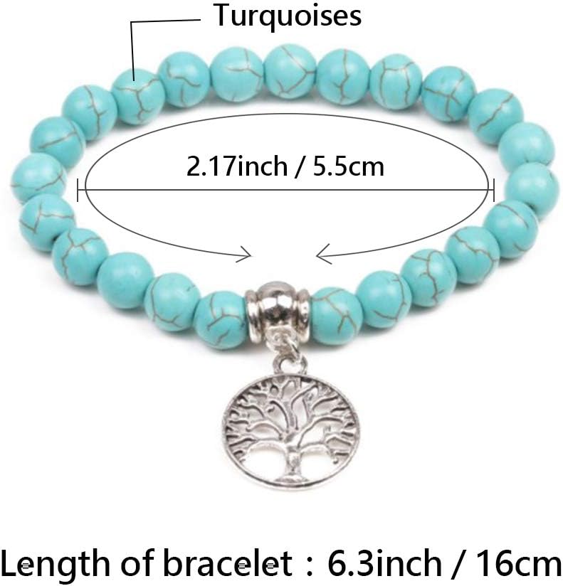 Family Tree of Life Turquoise Bracelet Elastic Stretch Bracelet for Women Men - Image 2