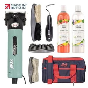 Lister Promo Star Kit, Green, Professional Animal Clipper, Clipper for Horses & Cattle, Low Vibration, Quiet, Shampoo & Conditioner, Hoof Pick, Curry Brush, Face Brush, Body Brush Holdall Bag