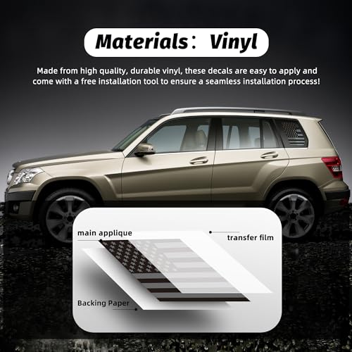 Image of Rear Quarter Window American Flag Decals for Car SUV Trucks | Universal Matte Back USA Flag Side Window Vinyl Sticker, Free Installation Tools (A Pair)
