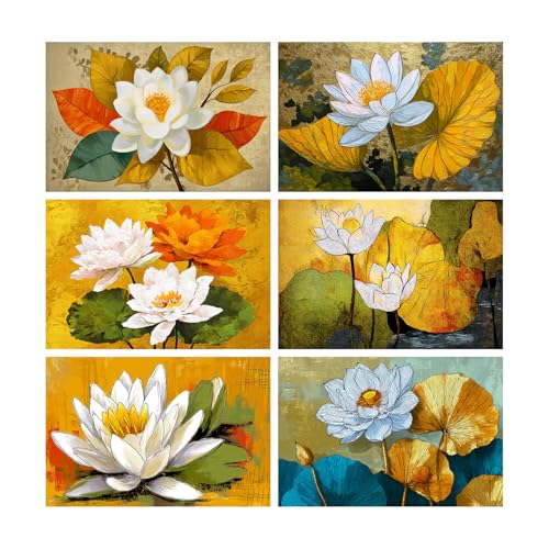 Image of SiddArtify Lotus Flower Wall Art Poster Print Set - Botanical Floral Prints for Living Room Bedroom Office Decor - 8x12 inch Board Pack of 6
