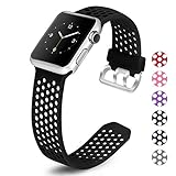 Mosstek Compatible with Apple Watch Band 38mm 40mm 42mm 44mm, Soft Silicone Sport Strap Replacement Wristband with Air Holes Compatible Apple Watch Series 4 3 2 1 Black