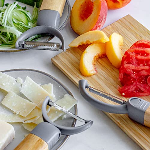Full Circle Peel Good Collection Peeler Assortment – Set Of 3 Julienne, Serrated And Straight Stainless Steel Blades With Bamboo Handle - 3-In-1 Swivel Head Fruit And Vegetable Peeler #TOP4