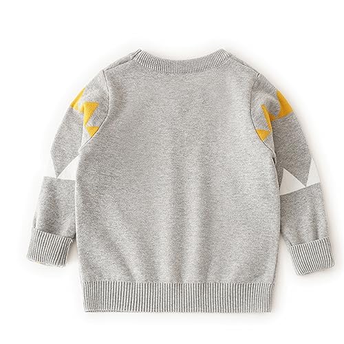 Boys' Long Sleeve Hooded Kids Baby Pullover Sweater Knit Dinosaur Print Sweater Coat For Autumn (Grey, 4-5 Years)2
