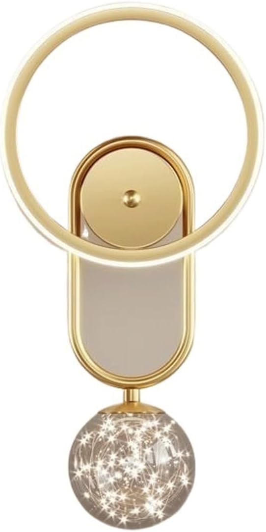 Modern Luxury Wall Sconce Gold Metal Geometric Ring & Glass Ball LED Wall Lamp Unique for Bedroom Apartment Hallway Restaurant Living Room Entryway Contemporary Art Decor Ambient Lighting