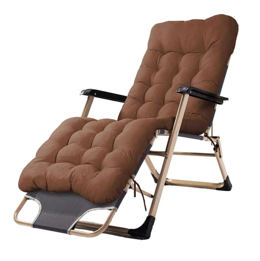 Leżak Krzesło Ogrodowe Oxford Mesh Fabric Rozkładane Leżaki Fotel Składany Przerwa Na Lunch Zakrzywiony Podłokietnik Do Biura W Ogrodzie Camping Leżak Ogrodowy Leżak do Opalania(B-Grey+Cushion)