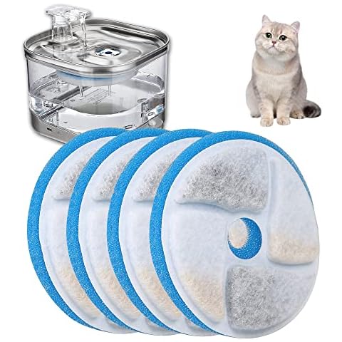 Cat Water Fountain Replacement Filters, Filters Set 4pcs Suitable for ZALBYUY Wireless Battery Operated Automatic Cat Water Fountain, 4 Filter Element with 4 Filter Sponges Cover
