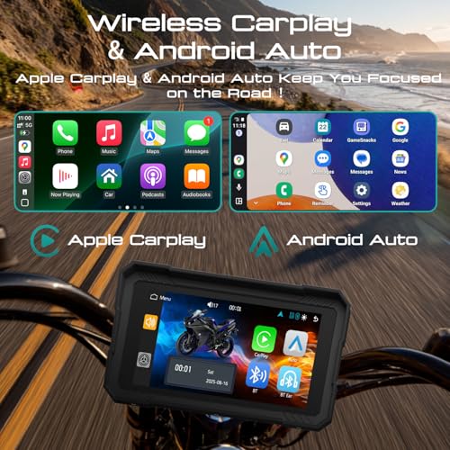 Image of 5.0 inch Wireless Motorcycle CarPlay Screen with TPMS, Model MOX50 | Wireless Apple CarPlay & Android Auto, IP67 Waterproof GPS, Dual Bluetooth, Magnetic Mount, Voice Control.